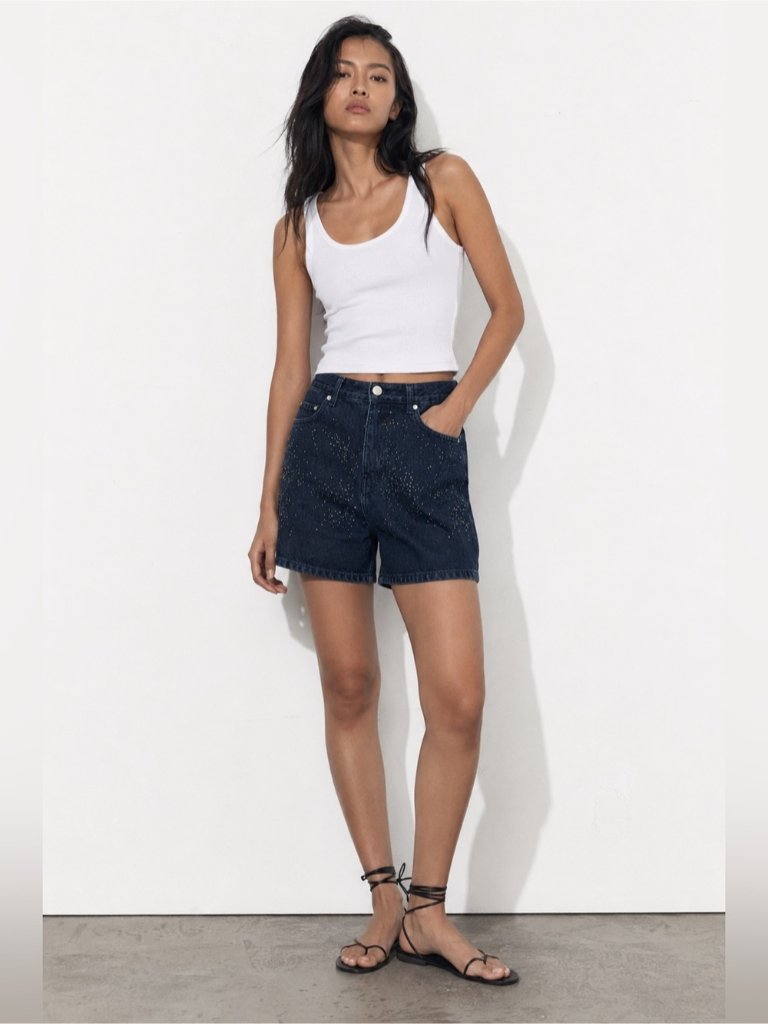 Zara Rhinestone Embellished Denim Shorts Size 4 (Eur 36)